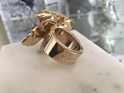 BRAND NEW! Versace For H&M Gold Colored Cocktail Flower Ring With Rhinestones.L • $99