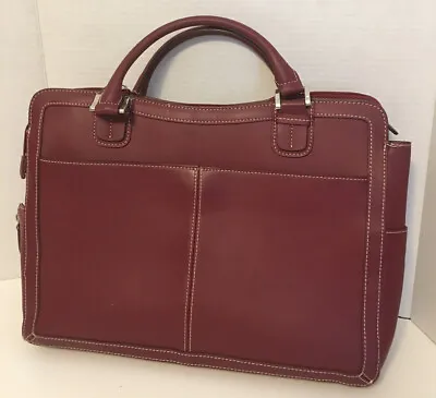 Franklin Covey Classic Leather Briefcase Handle Bag Burgundy • $11.60