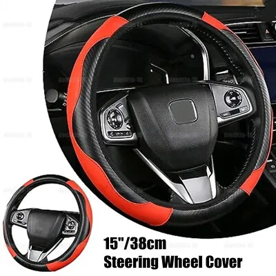 Red Leather Car Steering Wheel Cover Anti-slip Accessories 15 /38cm Universal • $15.14