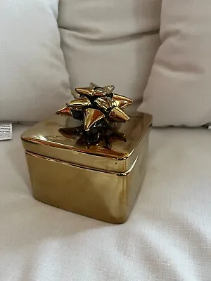 Pottery Barn Emily And Meritt Gold Ceramic Bow Box With Lid NEW • $64.99