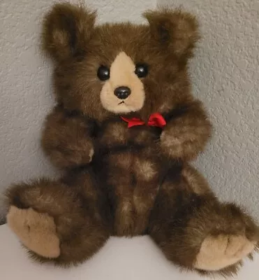 Vintage 1987 Ty Classics Sitting Brown Teddy Bear With Red Bow Plush Stuffed Toy • $26.65