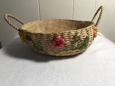 Vintage Retro Woven RAFFIA Wicker 9  Casserole Dish Holder Flowers Handles • $6.49