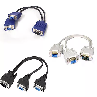 ONE PC To TWO MONITORS CONNECTOR SPLITTER VGA SVGA SPLITTER DISPLAYING 2 MONITOR • $6.49