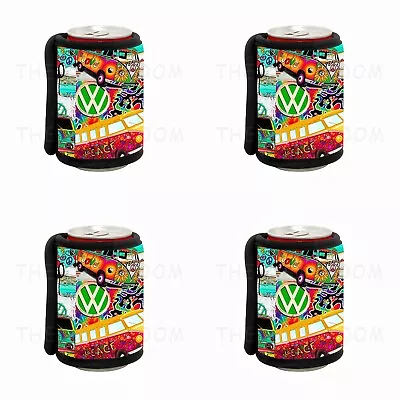 4 X Wrap Around Stubby/can Coolers - Vw Volkswagen Kombi Van Collage • $49.20