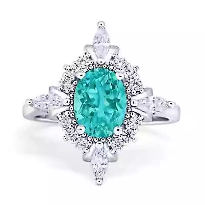 Vintage Marquise Wedding Ring Oval Paraiba Tourmaline CZ 925 Sterling Silver • $27.89