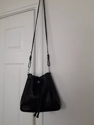Massimo Dutti Genuine Small Black Leather Cross Body Bag • £17.50