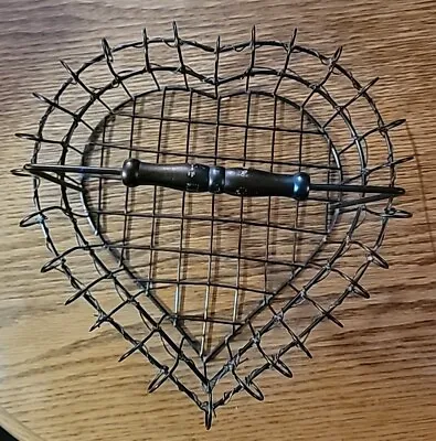 Vtg Heart Shaped Wire Basket  Wood Handle Rustic Farmhouse Decor  Valentine's  • $14