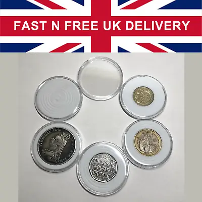 Premier Padded Clear Coin Capsules Holder Storage Crown Display Case £2 50P € UK • £199.95