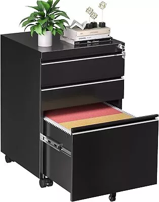 INTERGREAT 3 Drawer File Cabinet With LockMetal 3 Drawer-Mobile Black  • $150.85