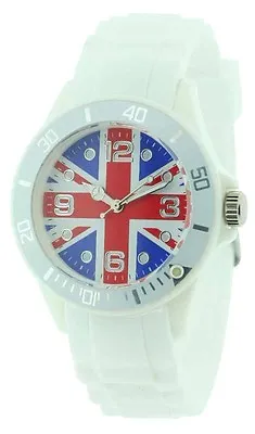 Ladies/ Girls/ Youth / Teen / Fashion Union Jack Watch White Silicone/Rubber12a • £12.99