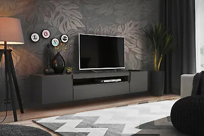TV Stand Unit Lowboard Modern Living Room Cupboard Display  Black Grey Floating • £299