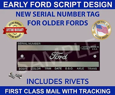 Serial Number Id Tag Data Plate Car Truck Vintage Script Design Made In U.s.a. • $28.20