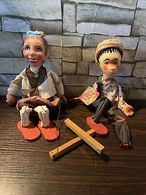 Two Vintage Mexican Folk Art Marionette Puppet Dolls Man & Woman • $15