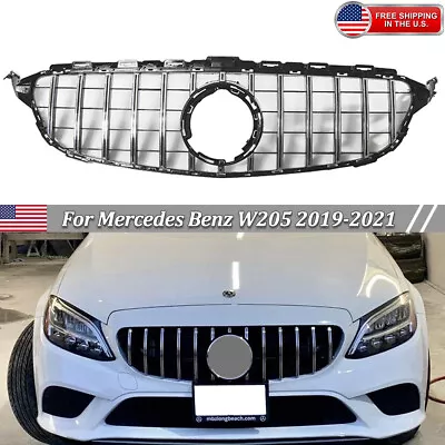 Chrome GT R Style Grille For Mercedes Benz C-Class W205 2019-2021 C300 C43 Grill • $66.34