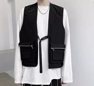 Men's Fashion Punk Gothic Zipper Buckle Strap Loose Sleeveless Vest Coat Party • $37.19