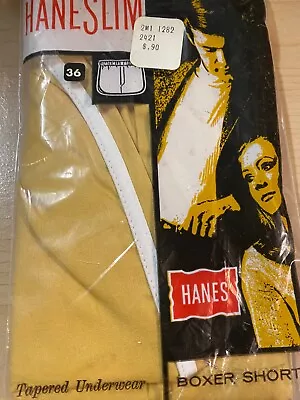 Vintage Hanes HANESLIM BOXER SHORT UNDERWEAR~Yellow~36~Taper*Stripe*Slim • $20