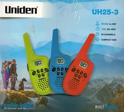 Uniden Uh25-3 Walkie-talkie 80 Channel Uhf Cb Handheld W/3+ Kms & 20+ Hours • $49