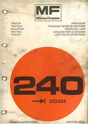 Massey Ferguson Tractor 240 Parts Manual - MF240 • £34.99