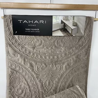 Tahari Home Table Runner Brown Velvet Quilted 16X90 • $49.99