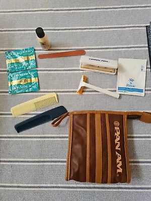 Vintage Pan Am Airlines Amenities Toiletry Bag Flight Kit Leather • $55