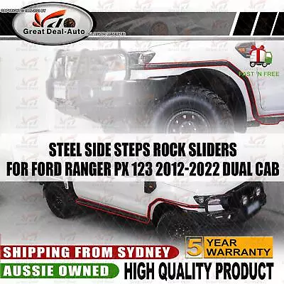 Black Steel Side Steps & Brush Bars To Suit Ford Ranger PX PX2 PX3 2012-2022 • $668