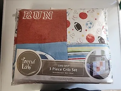 New!! Trend Lab MVP 3pc Sports Crib Set Quilt Crib Skirt Fitted Sheet Baby Boy • $42.97