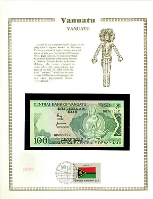 Vanuatu 100 Vatu 1982 P-1a UNC W/FDI UN FLAG STAMP BB269592 • $8.75