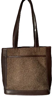 Coach Vintage Herringbone Wool Brown Leather Accents Satchel Tote Handbag Rare • $70