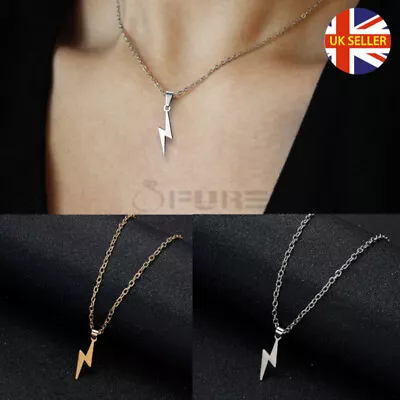 Hypoallergenic Silver Gold Thunder Lightning Bolt Pendant Unisex Chain Necklace • £3.99