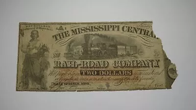 $2 1862 Holly Springs Mississippi Obsolete Currency Bank Note Bill Central RR • $69.99