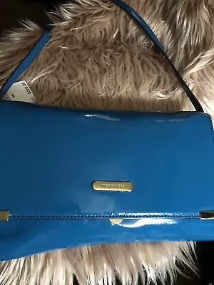 MICHAEL KORS Turquoise Patent LEATHER Oversized CLUTCH Beverly Shoulder Bag NEW • $52.99