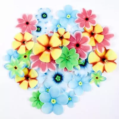 35pcs Edible Flower Cake Topper - Colorful Wafer Paper Flower Cupcake Toppers Fo • $30.09