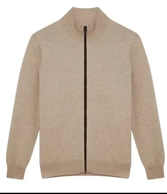 James Purdey Zip Through Cardigan Sweater Beige 100% Cashmere Xs New Tags • £175