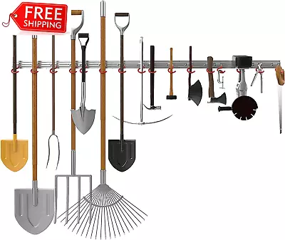 All Metal 64 Inch Wall Mount Garden Tool Organizer For Garage Mop And Broom Hol • $29.99