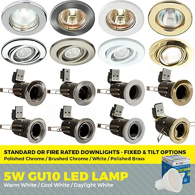 £2.55 • Buy Standard Or Fire Rated GU10 Downlights Fixed / Tilt With LED Bulbs Ceiling Spots
