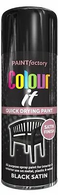 1/ 2/ 3/ 4x Black Satin Spray Paint 400ml / 250ml For Wood Metal Plastic Ceramic • £6.49