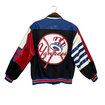 Vintage New York Yankees Leather & Canvas Letterman Varsity Jacket MLB JH- Large • $279.97