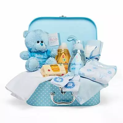 Baby Gift Set - Blue Hamper Full Of Baby Products In A Baby Boy Keepsake Box • £27.99