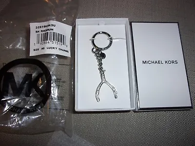  Michael Kors Mk Lucky Charm Wishbone Keychain Silver Pave Crystals Boxed • $25.99