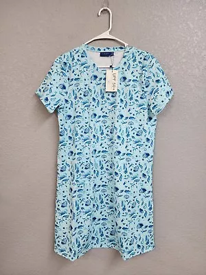 Cabana Life UPF 50+ Blue Paisley Short Sleeve Pocket Shift Dress Women Medium • $37.99