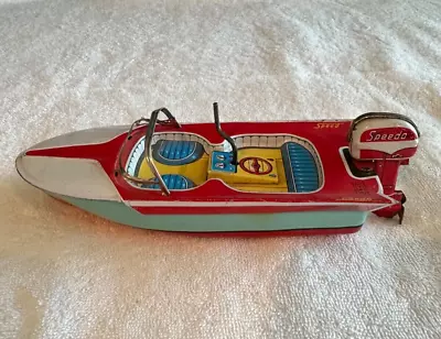 Vintage Toy Tin Boat With Speedo Motor-Works Great • $75