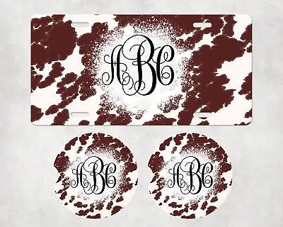 Cow Hide - Monogram Car Accessories - Western Cowboy Rodeo Ranch Coasters • $19.95