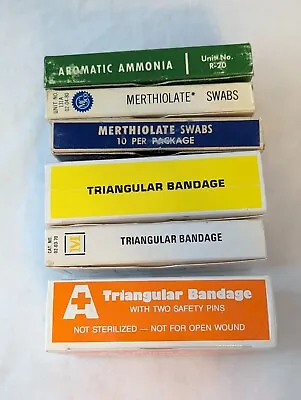 Vintage First Aid Kit Supplies Contents Medicine Cabinet Gauze Merthiolate Swabs • $24