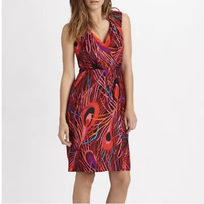 MILLY OF NEW YORK Women's Peacock Red Colorful Silk Shift Dress Size 0 • $49.99