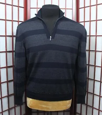 Enzo Mantovani Sweater Extra Fine Merino Wool Size Large Gray Navy Blue Striped • $20