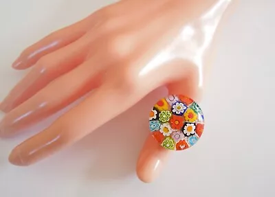 925 Sterling Silver Ring With Old Punch & Millefiori Murano Glass 0.5oz/Gr.56 • $88.83