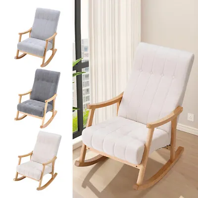 Modern Solid Wood Frame Rocking Chair Velvet Upholstered Armchair Button Back  • £89.95