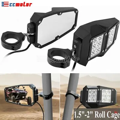 UTV Rear View Side Mirror LED Lights Fit For Polaris RZR 1.75  2  Roll Cage Bar • $75.99