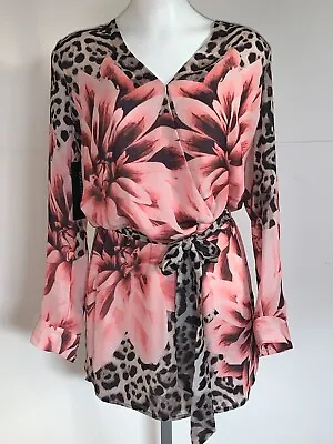 Guess By Marciano Dress Multi Animal & Floral Blouson Long Sleeve Belt Sz XS NWT • $23