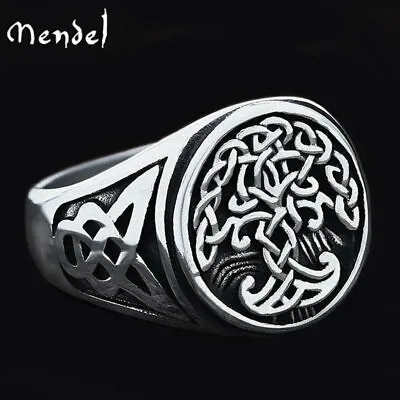 MENDEL Stainless Steel Mens Irish Celtic Trinity Knot Tree Of Life Ring Sz 7-15 • $11.99